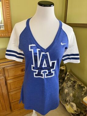 Nike Royal Blue and White LA V-Neck Baseball Tee